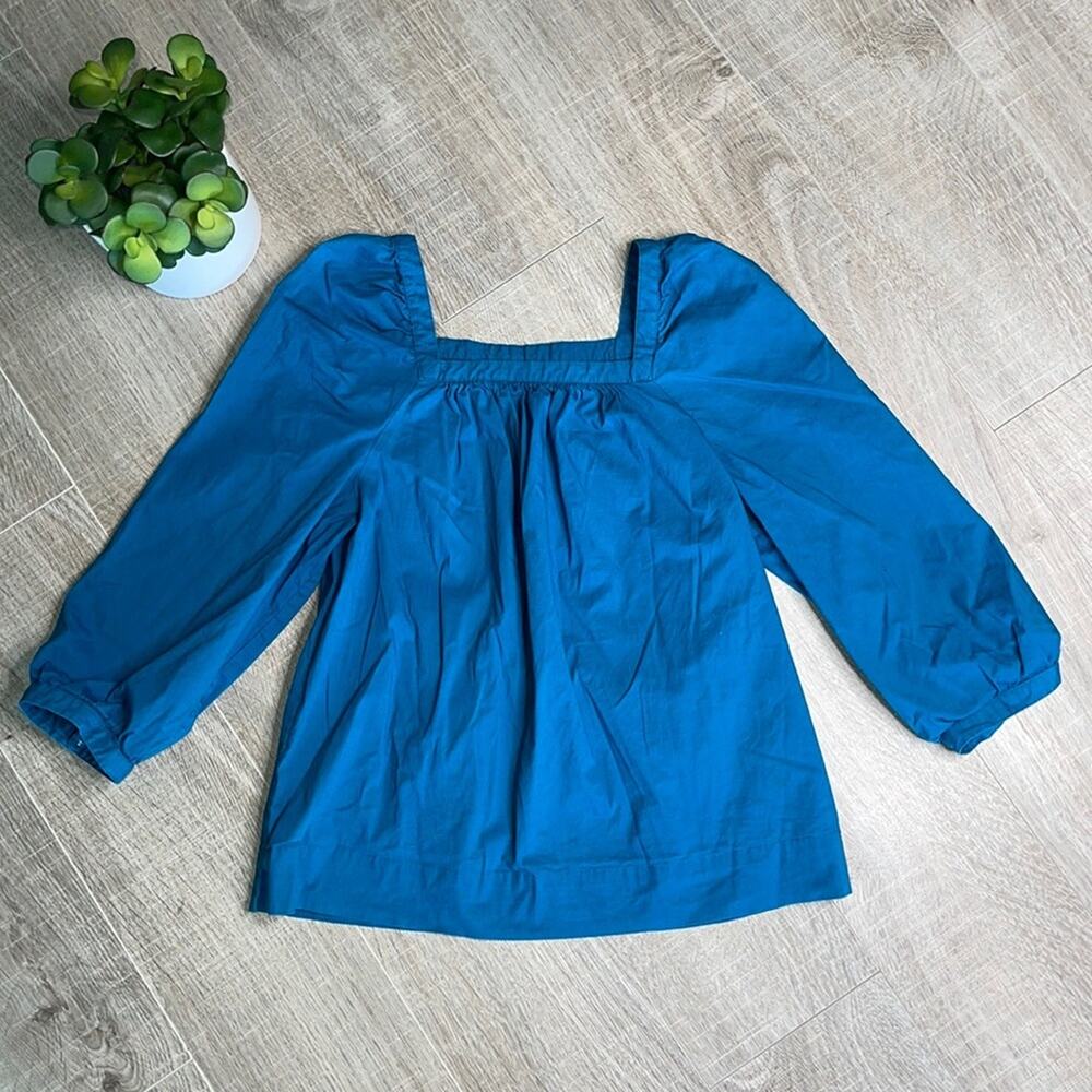 J. Crew Solid Blue Square Neck Peasant Fit Blouse Women’s